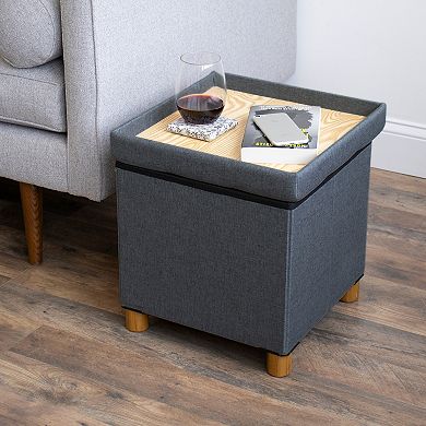 Humble Crew Collapsible Cube Storage Ottoman Foot Stool with Tray