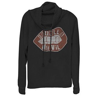 Disney's Cruella De Vil Juniors' Red Lips Logo Cowlneck Graphic Lightweight Long Sleeve