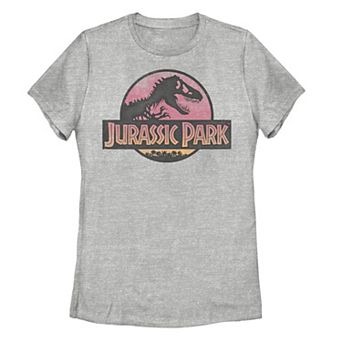 Juniors' Jurassic Park Turquoise Safari Circle Logo  Tee