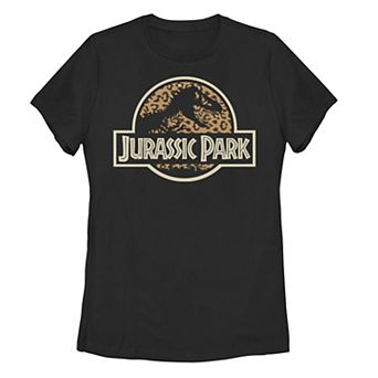 Juniors' Jurassic Park Cheetah Print Logo Tee