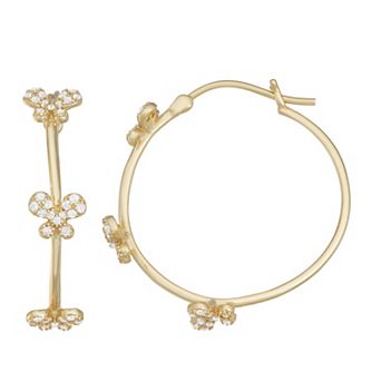 18k Gold Over Silver Cubic Zirconia Butterfly Hoop Earrings