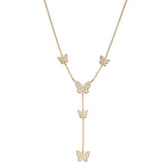 18k Gold Over Silver Cubic Zirconia Butterfly Y Necklace