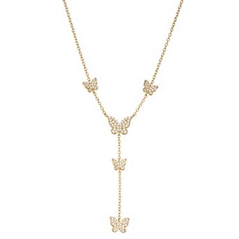 18k Gold Over Silver Cubic Zirconia Butterfly Y Necklace