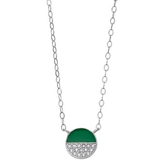 Aleure Precioso Sterling Silver Cubic Zirconia & Enamel Circle Necklace