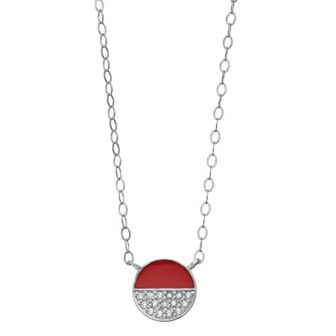 Aleure Precioso Sterling Silver Cubic Zirconia & Enamel Circle Necklace