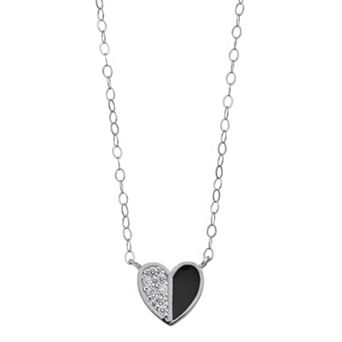 Aleure Precioso Sterling Silver Cubic Zirconia & Enamel Heart Necklace