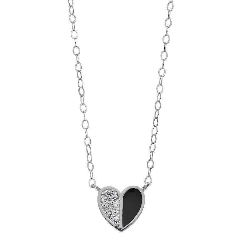 Aleure Precioso Sterling Silver Cubic Zirconia & Enamel Heart Necklace, Wo