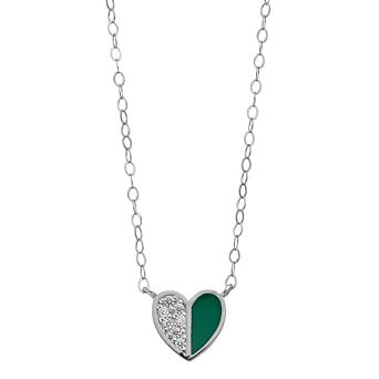 Aleure Precioso Sterling Silver Cubic Zirconia & Enamel Heart Necklace