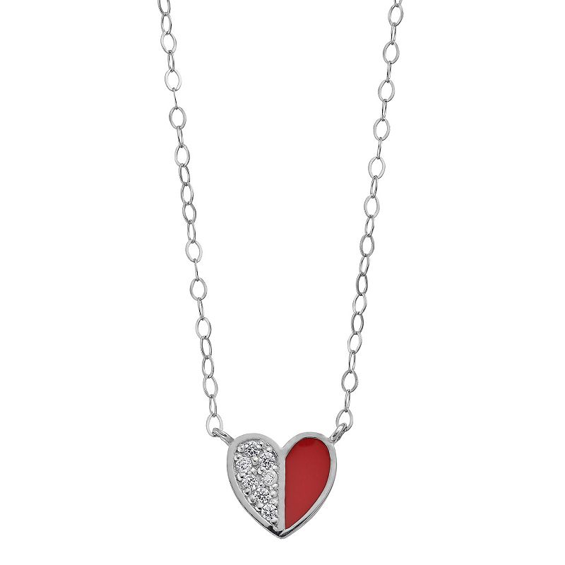 Aleure Precioso Sterling Silver Cubic Zirconia & Enamel Heart Necklace, Wo