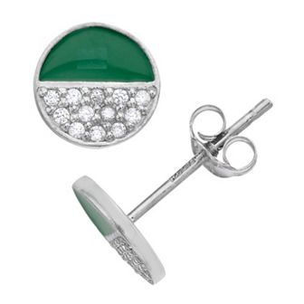 Aleure Precioso Sterling Silver Cubic Zirconia & Enamel Circle Stud Earrings