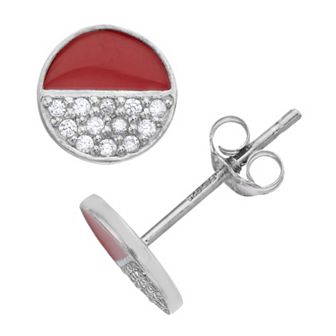 Aleure Precioso Sterling Silver Cubic Zirconia & Enamel Circle Stud Earrings