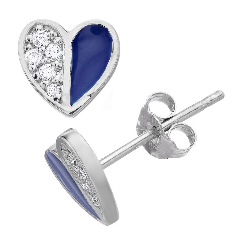 Aleure Precioso Sterling Silver Cubic Zirconia & Enamel Heart Stud Earrings