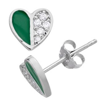 Aleure Precioso Sterling Silver Cubic Zirconia & Enamel Heart Stud Earrings