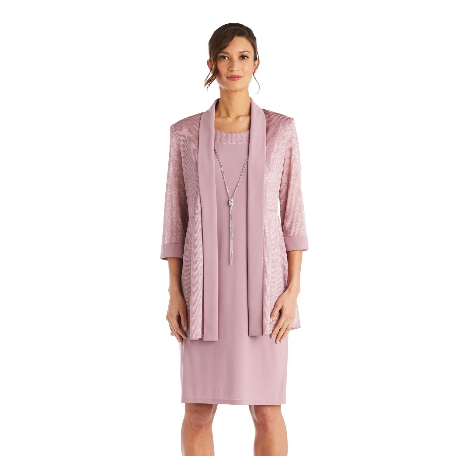 Женские платья R&M Richards 2 pc Sparkly Rib Jacket & Dress Set, цвет: Розовато-лиловый — фото 1