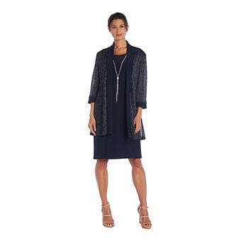 Women's R&M Richards 2 pc Sparkly Rib Jacket & Dress Set