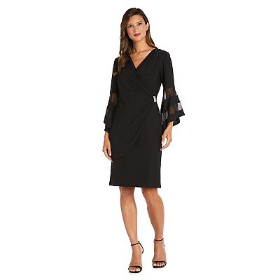 knee length dresses for ladies Portia and Scarlett PS21034 Black Sequin Long Sleeve Evening Dress