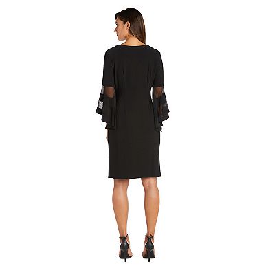 Women's R&M Richards Sheer Trim Angel Sleeve Wrap Dress