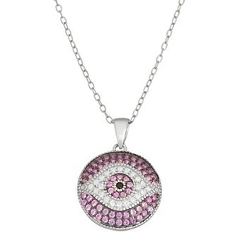 Sterling Silver Lab-Created Ruby & Cubic Zirconia Evil Eye Pendant Necklace