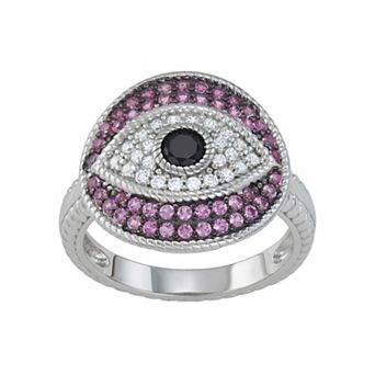 Sterling Silver Lab-Created Ruby & Cubic Zirconia Evil Eye Ring