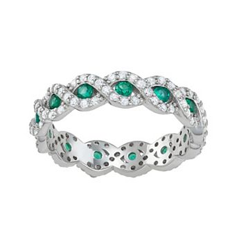 Sterling Silver Lab-Created Green Spinel & Cubic Zirconia Ring