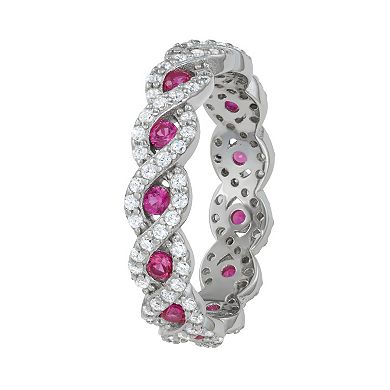 Sterling Silver Lab-Created Ruby & Cubic Zirconia Ring