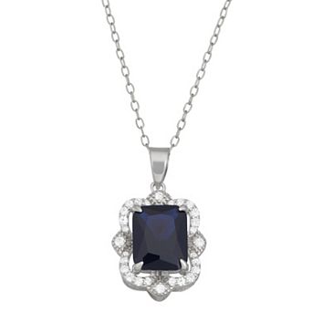 Sterling Silver Lab-Created Blue Spinel & Cubic Zirconia Pendant Necklace