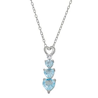 Sterling Silver Genuine Blue & White Topaz Heart Drop Necklace