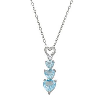 Sterling Silver Genuine Blue & White Topaz Heart Drop Necklace