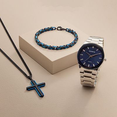 Geneva Diamond Accent Silver Tone Men