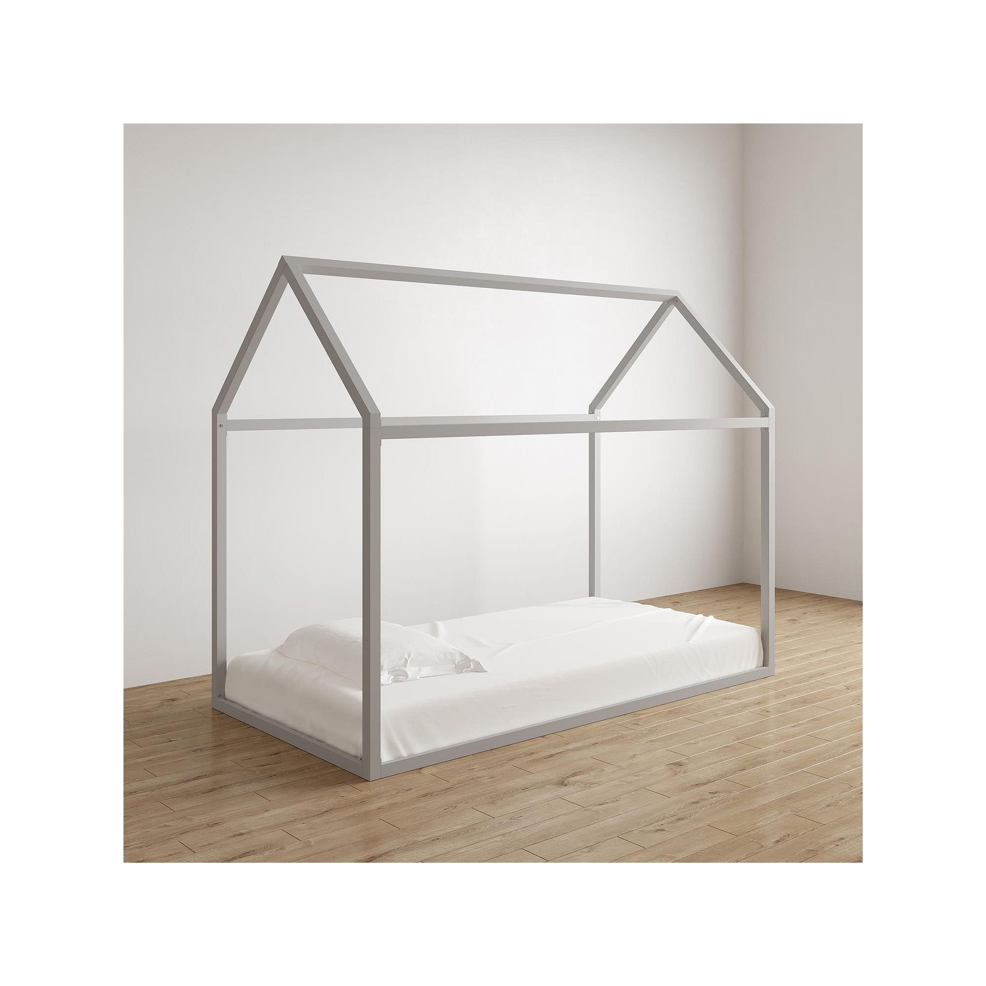 Little Seeds Skyler Metal House Twin Bed, Dove Gray