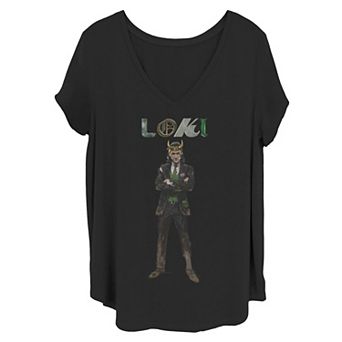 Juniors' Plus Size Marvel Loki Portrait Stance Graphic Tee