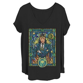 Juniors' Plus Size Marvel Loki Stained Glass Graphic Tee