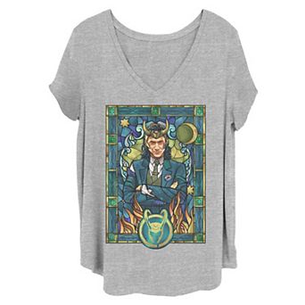 Juniors' Plus Size Marvel Loki Stained Glass Graphic Tee