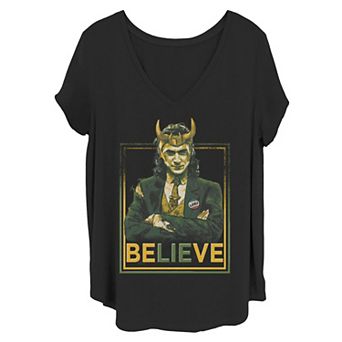 Juniors' Plus Size Marvel Loki BeLIEve Portrait Graphic Tee