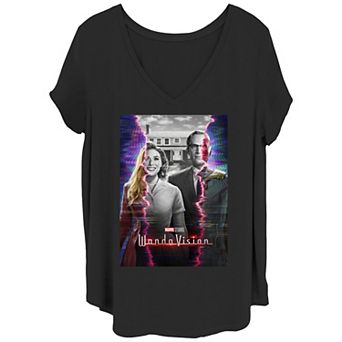 Juniors' Plus Size Marvel WandaVision Scarlett With & Vision Glitch Poster Graphic Tee