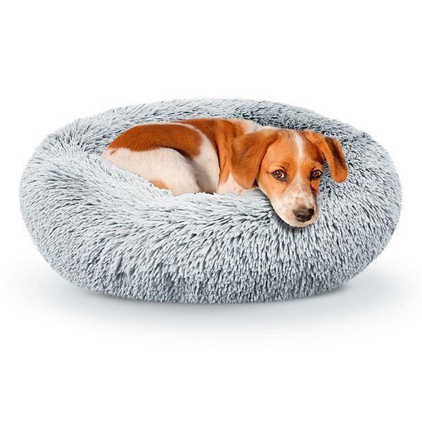 Precious Tails Super Luxe Shaggy Faux Fur Donut Bolster Dog Cat Bed - Medium