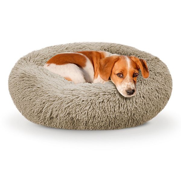 Precious Tails Super Luxe Shaggy Faux Fur Donut Bolster Dog Cat Bed - Medium