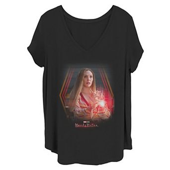 Juniors' Plus Size Marvel WandaVision Red Scarlet Glitch Portrait Tee