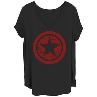 Juniors' Plus Size Marvel The Falcon & the Winter Soldier Bucky Red Logo Graphic Tee