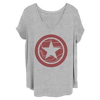 Juniors' Plus Size Marvel The Falcon & the Winter Soldier Bucky Red Logo Graphic Tee