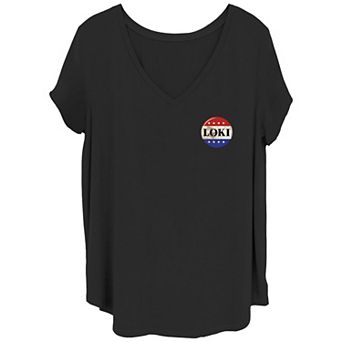 Juniors' Plus Size Marvel Loki Red White & Blue Badge Graphic Tee