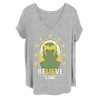 Juniors' Plus Size Marvel Loki Green And Gold "Believe" Tee