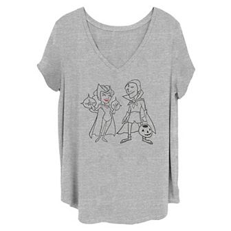 Juniors' Plus Size Marvel WandaVision Halloween Scarlet Witch & Vision Line Art Tee