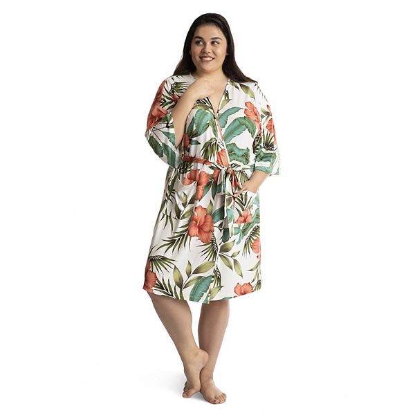 Plus Size Lilac+London Kimono Sleeve Print Wrap Robe