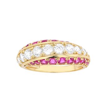14k Gold Over Silver Pink & White Cubic Zirconia Fashion Ring