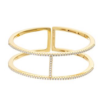 14k Gold Over Silver Cubic Zirconia Two-Row Cuff Bracelet