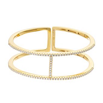 14k Gold Over Silver Cubic Zirconia Two-Row Cuff Bracelet