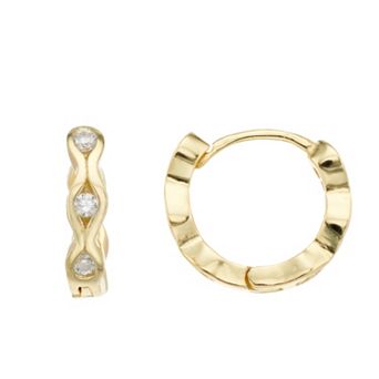 14k Gold Over Silver Cubic Zirconia Wavy Huggie Earrings