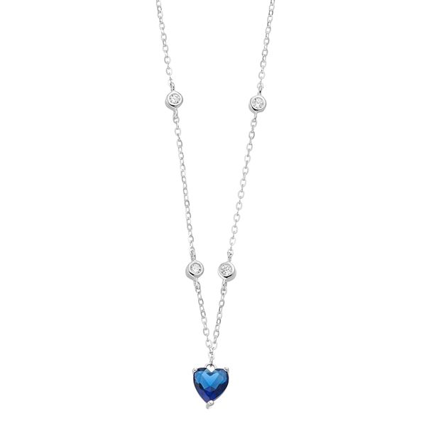 Sterling Silver Blue & Clear Cubic Zirconia Heart Necklace