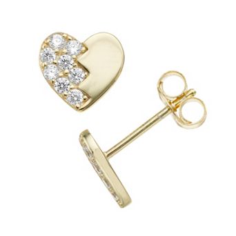14k Gold Over Sterling Silver Cubic Zirconia Broken Heart Stud Earrings